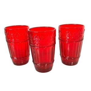 Whole Housewears SET of 3 Red Vintage Style Glassware Drinking Water Tumbler